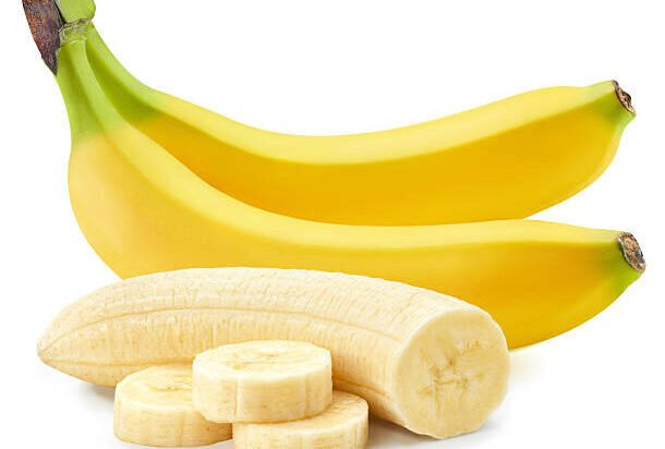 Banana fruit on the white background. Banana isolated clipping path. Banana macro studio photo